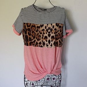 Shein multi print tee with gather detail